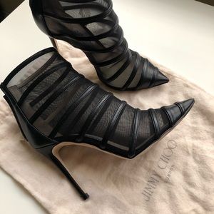 Jimmy Choo Belle Napa 100 Leather Mesh Booties 36